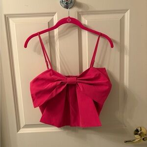 Hot Pink Cropped Camisole with Tie Front Bow